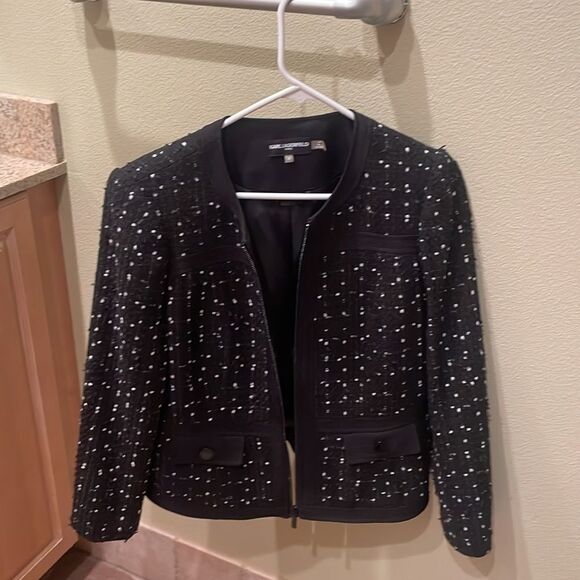 Karl Lagerfield Paris woman black and white tweed jacket - Picture 15 of 16